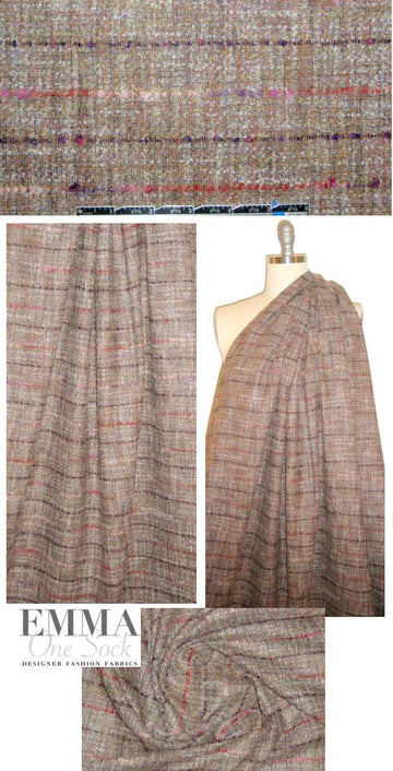 Italian mocha/rose/plum wool blend fancy weave