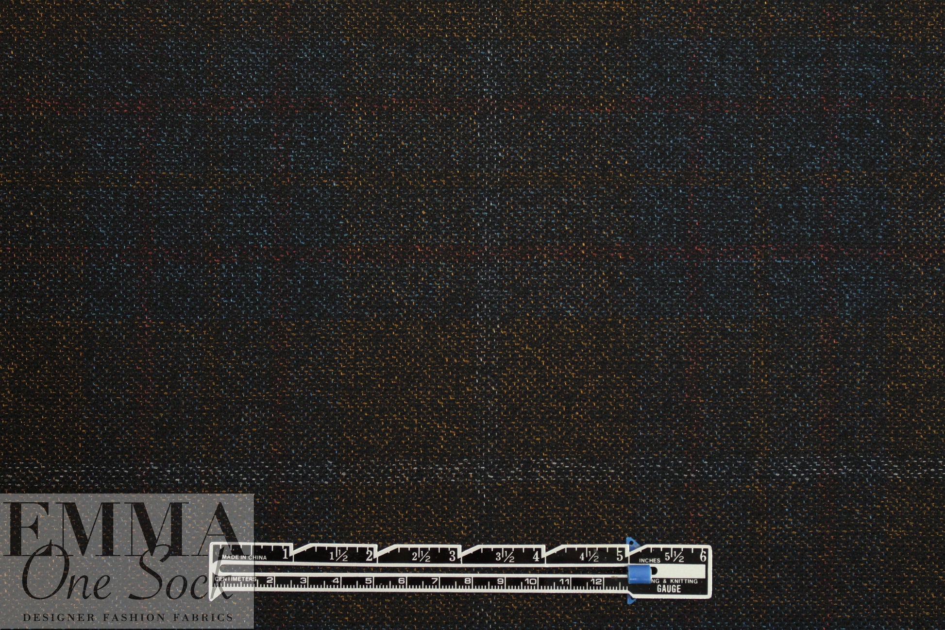 Italian copper/indigo plaid wool blend suiting