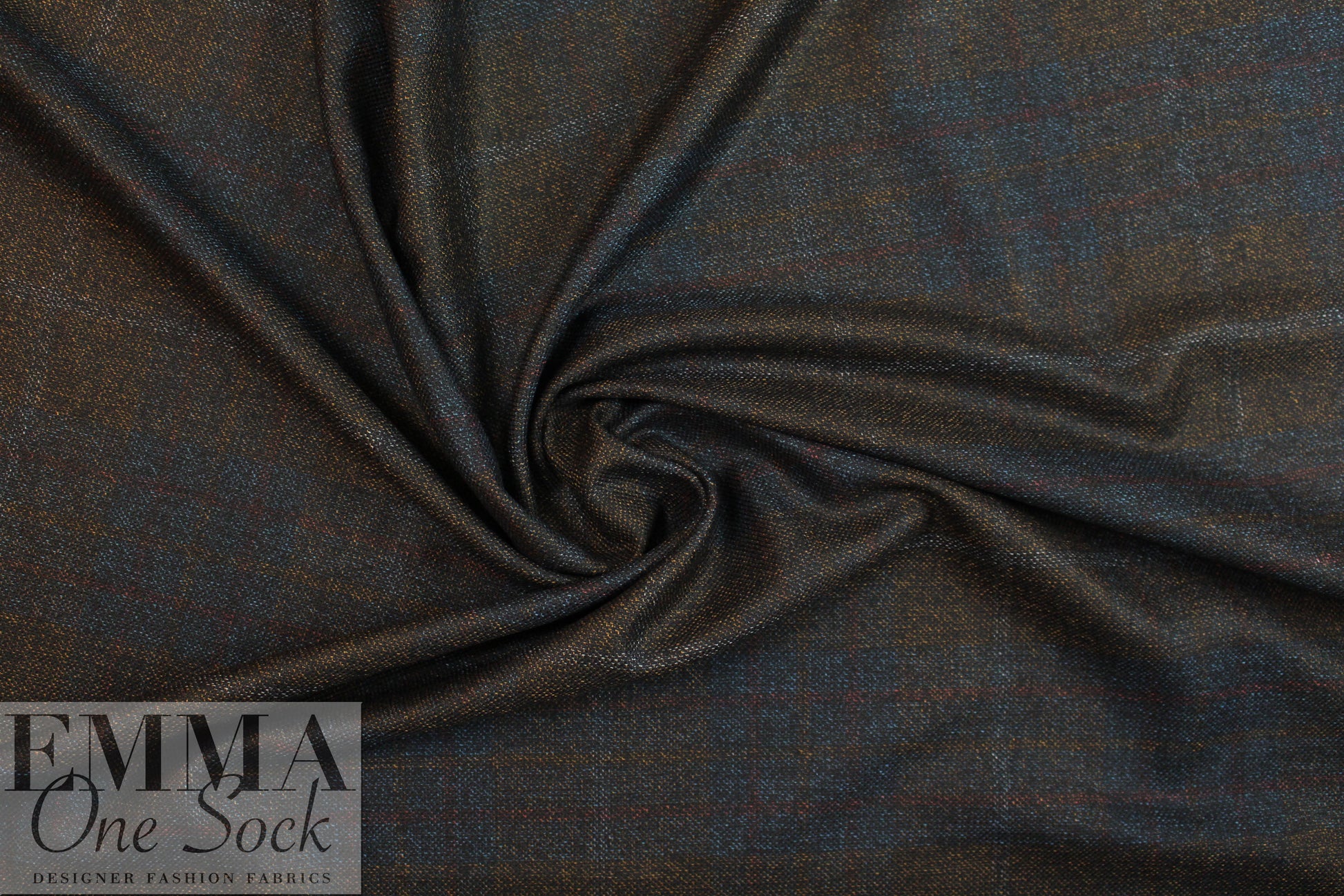 Italian copper/indigo plaid wool blend suiting