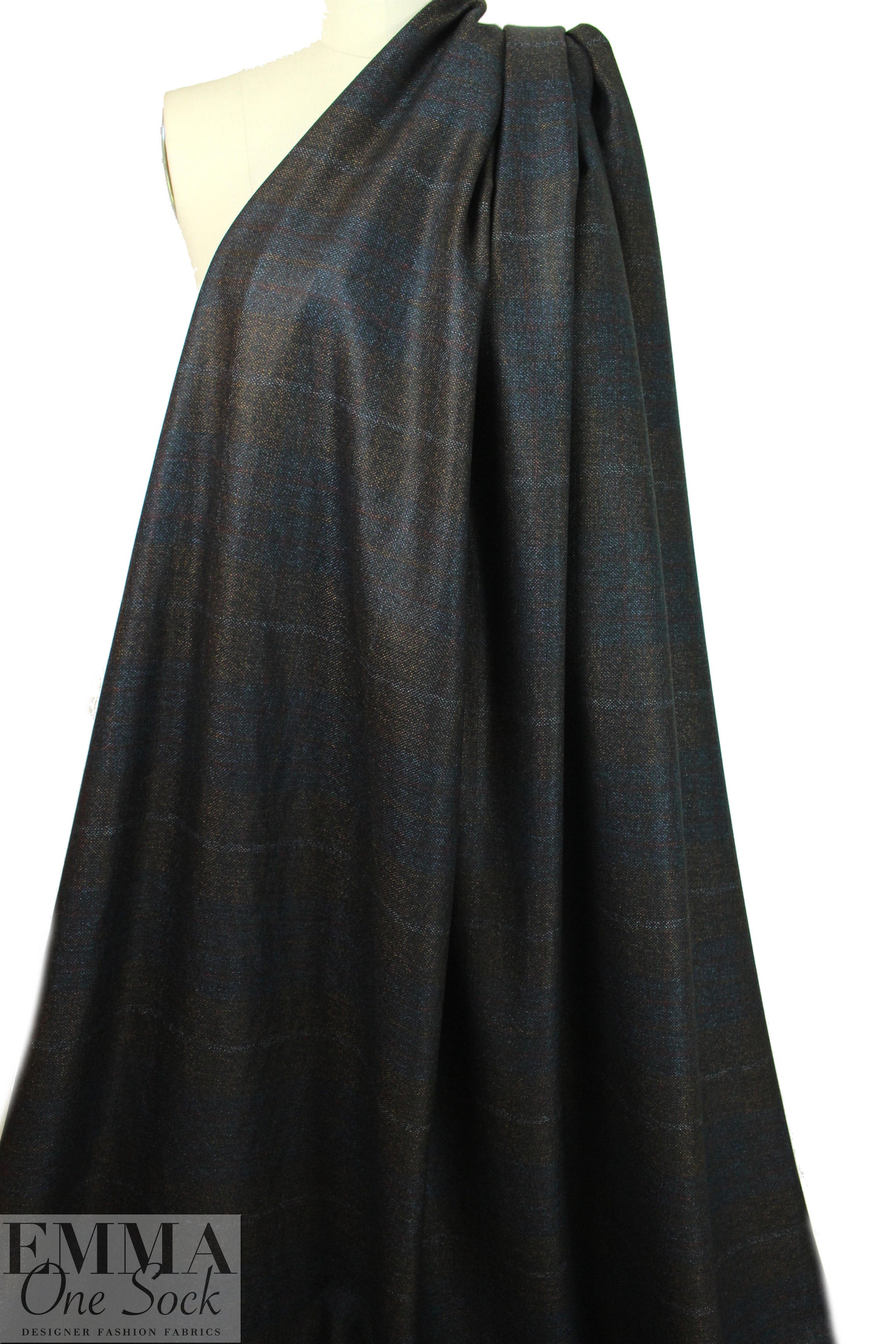 Italian copper/indigo plaid wool blend suiting