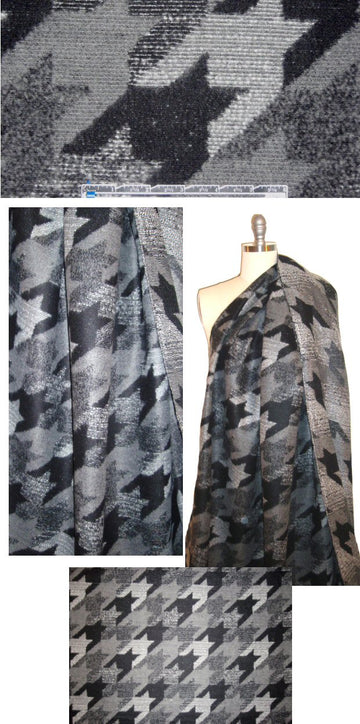 Italian wool blend brushed woven - gray houndstooth