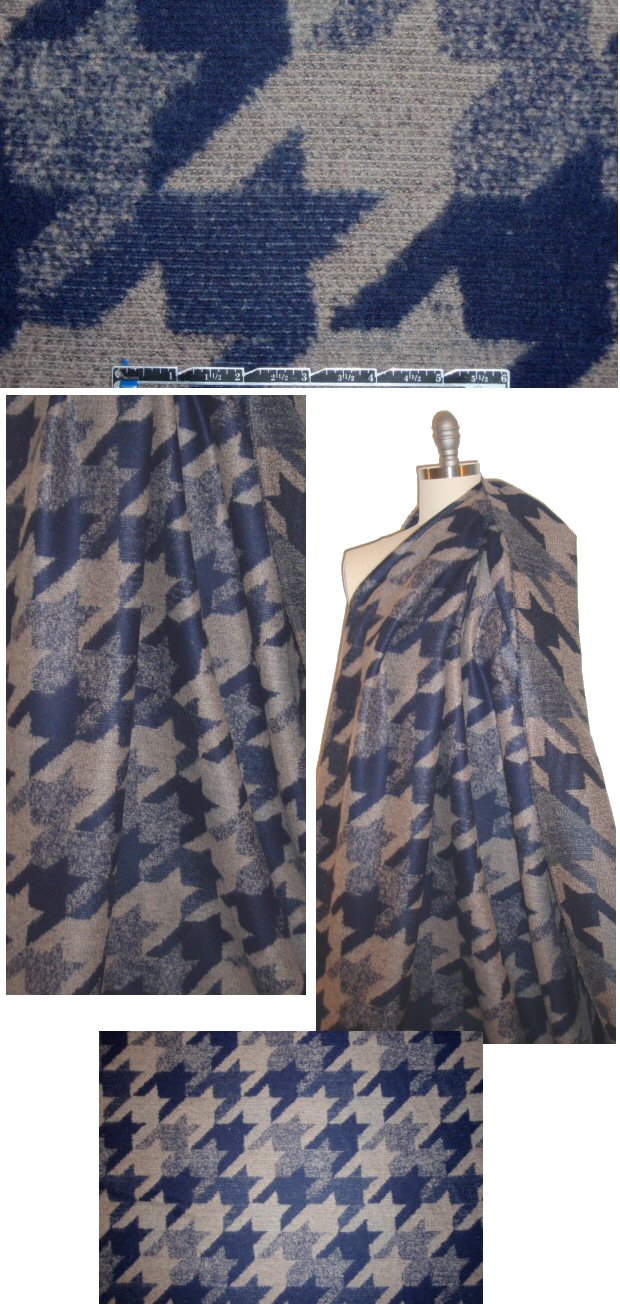 Italian wool blend brushed woven - navy houndstooth