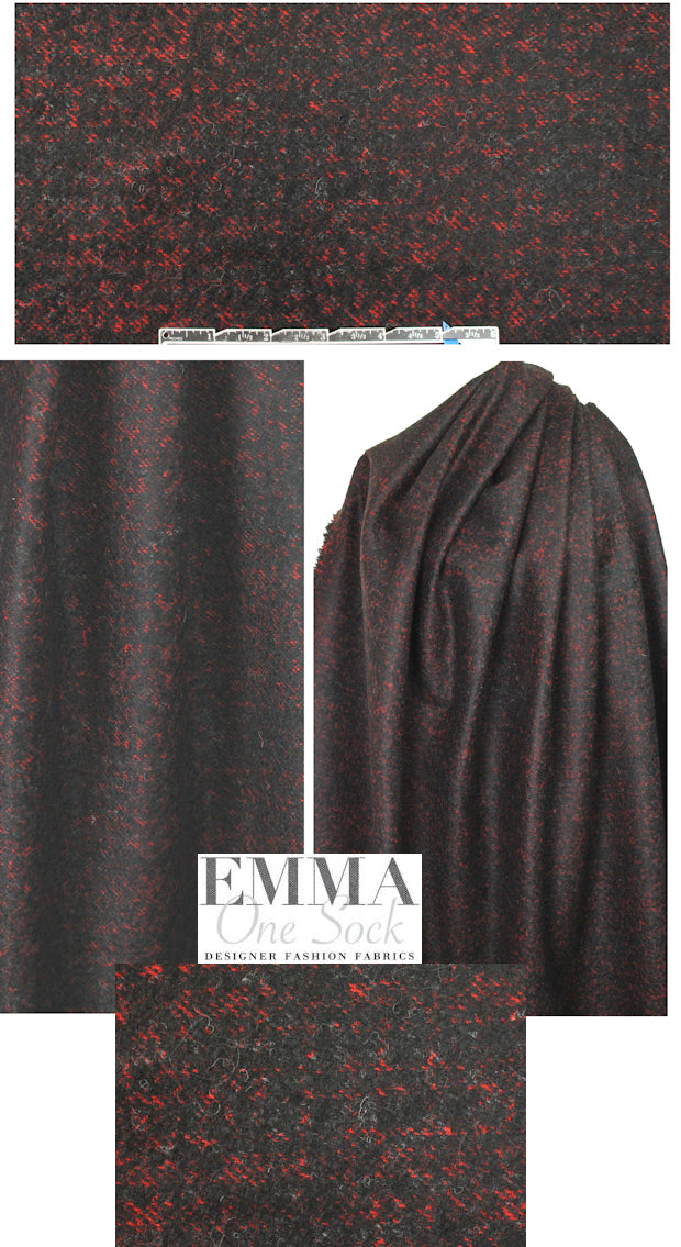 Italian black/red fuzzy tweed coating