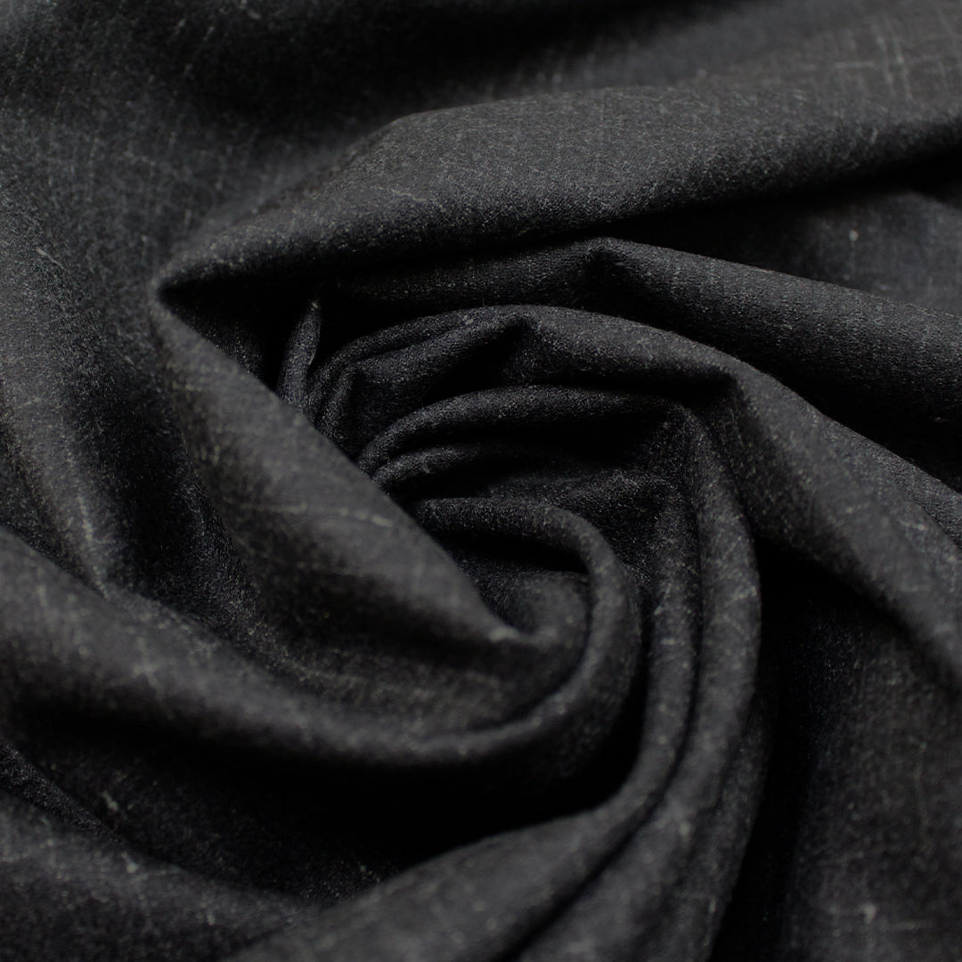 Hug0 Boss crosshatch wool blend woven suiting - black/ash .625 yds
