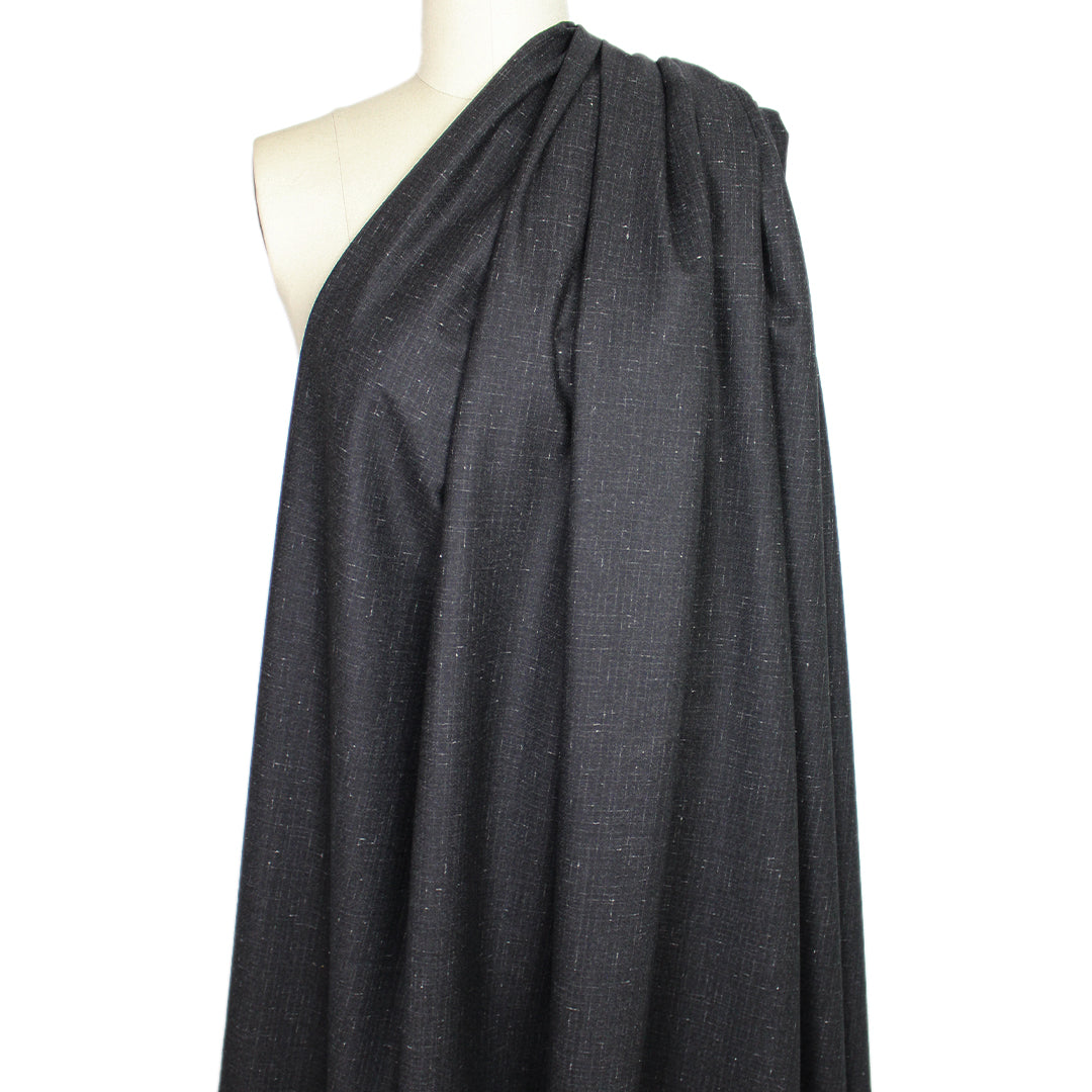 Hug0 Boss crosshatch wool blend woven suiting - black/ash .625 yds