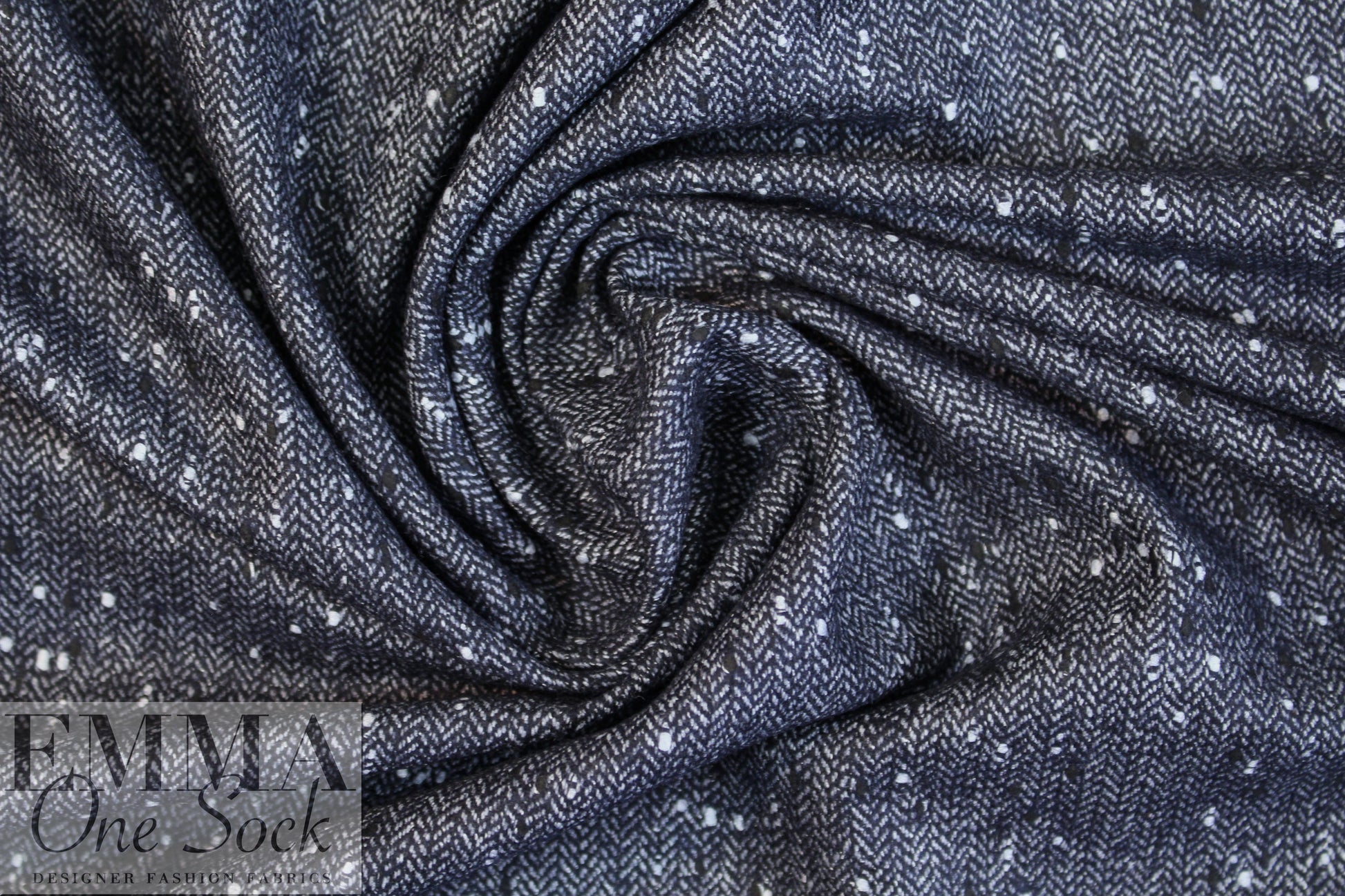 Italian midnight/white wool blend herringbone tweed suiting .75 yds