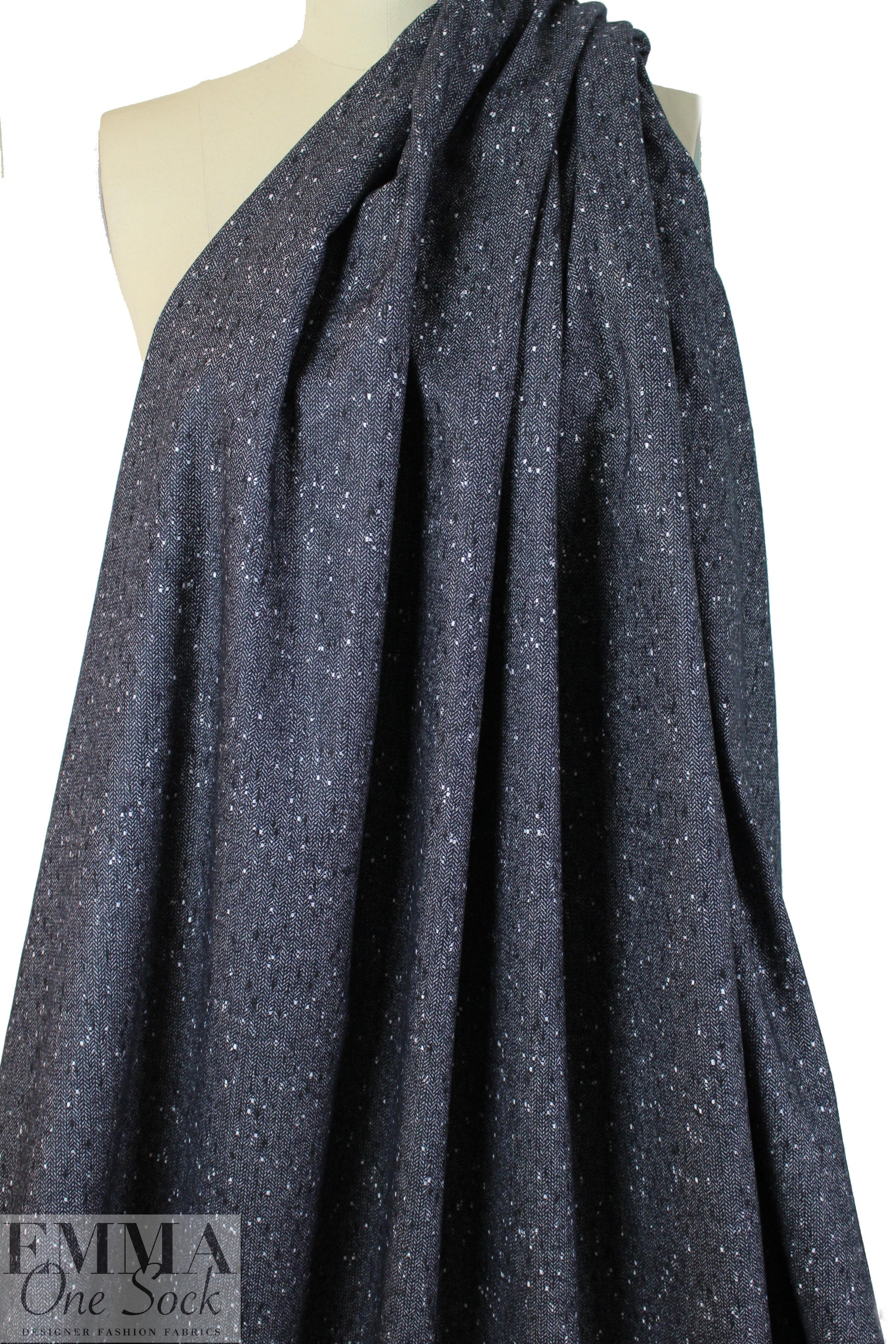 Italian midnight/white wool blend herringbone tweed suiting .75 yds
