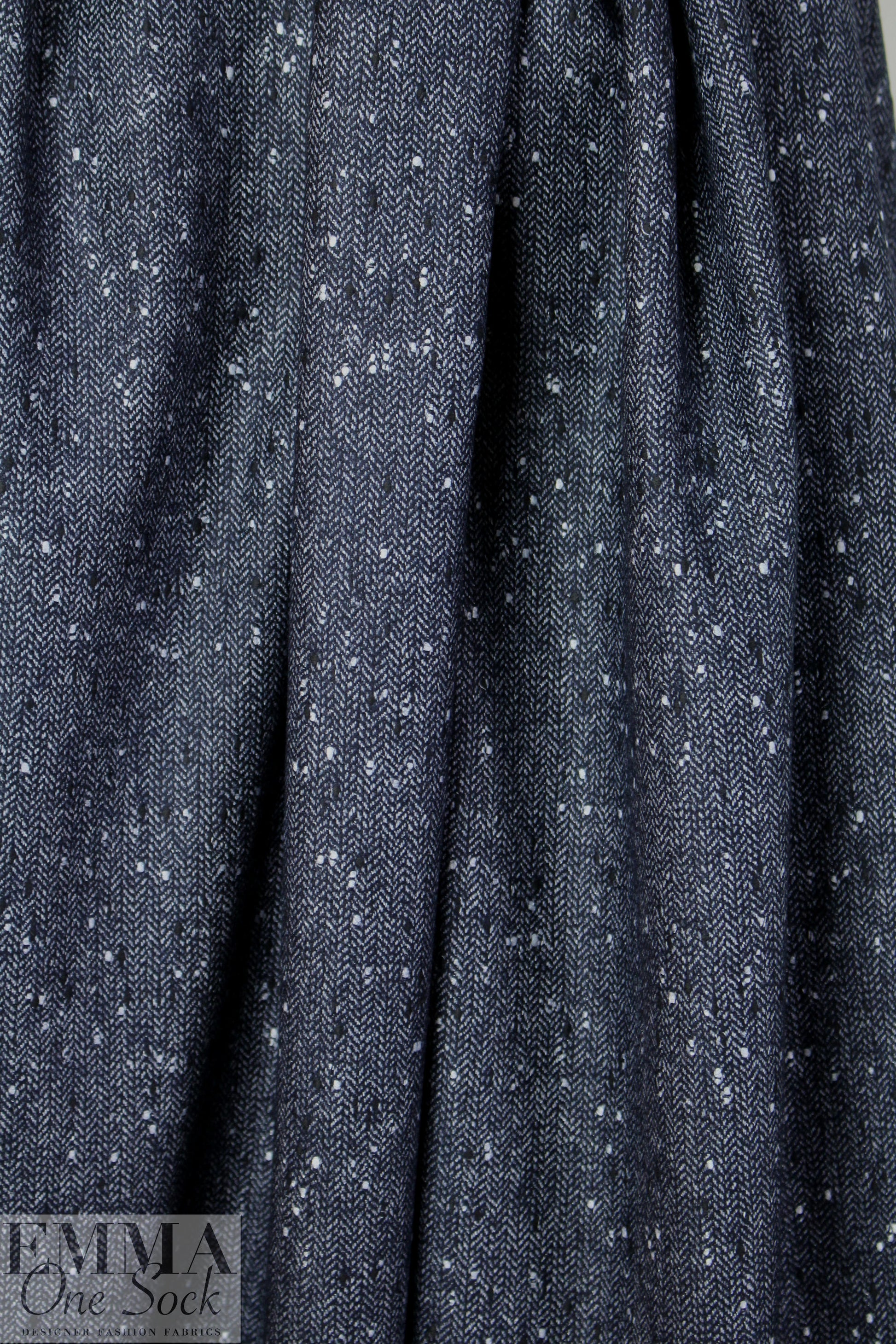 Italian midnight/white wool blend herringbone tweed suiting