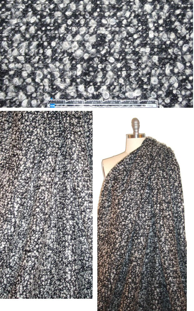 Italian wool blend boucle' - black/silvery white