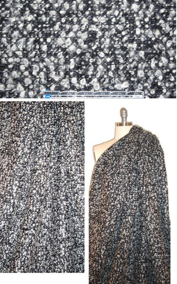 Italian wool blend boucle' - black/silvery white 1 yard