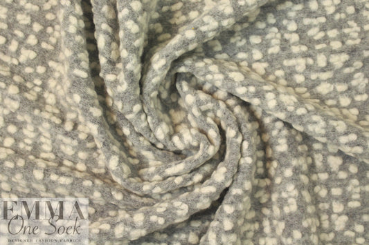 Italian light gray/natural dotted wool fleece knit