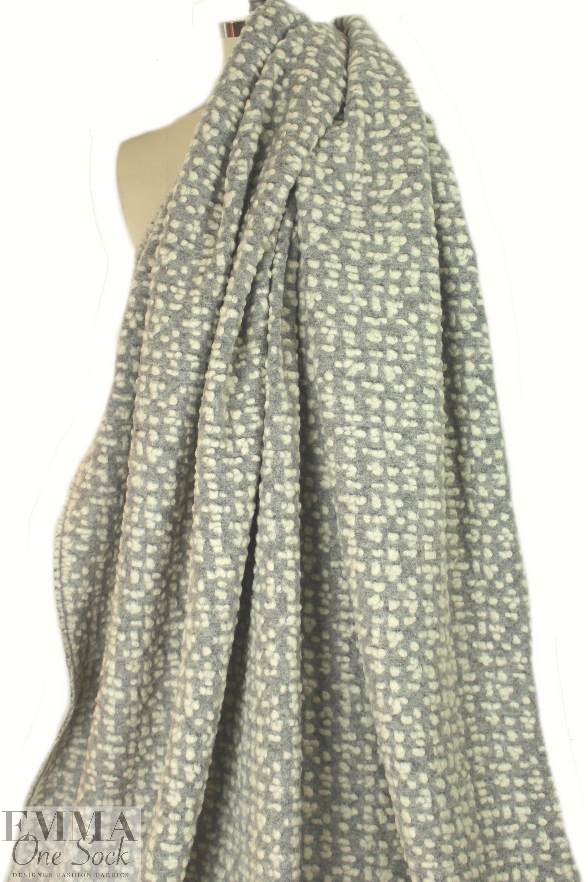 Italian light gray/natural dotted wool fleece knit 1.66 yd