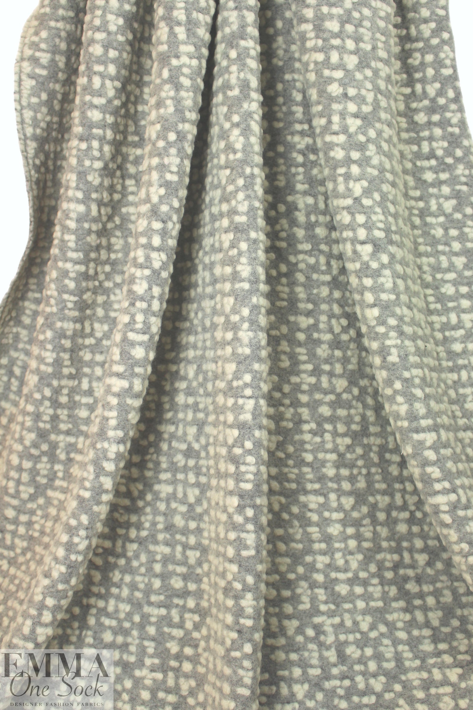Italian light gray/natural dotted wool fleece knit .625 yds