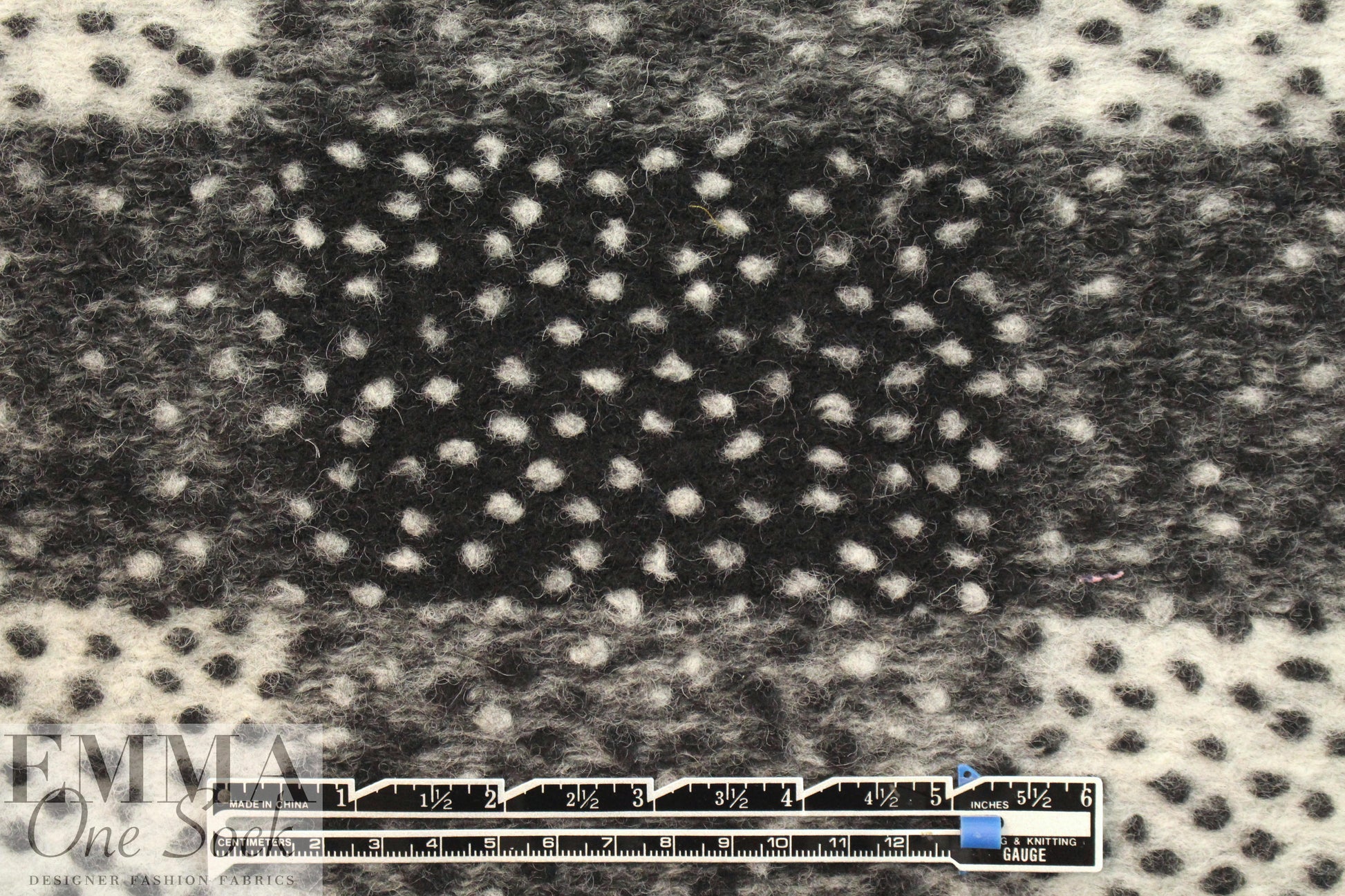 Italian black/gray/silvery white dotted wool fleece knit 2 yd