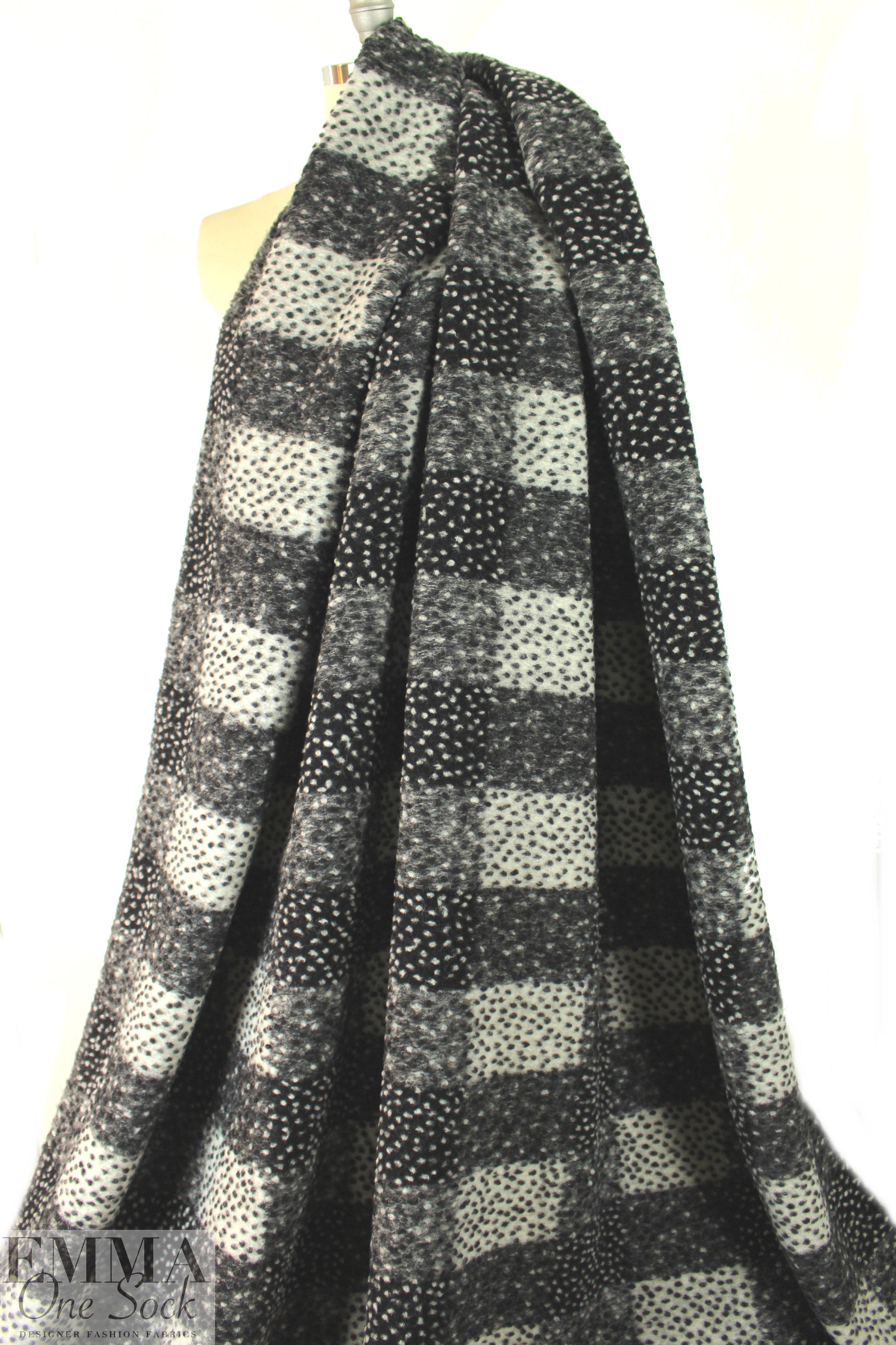 Italian black/gray/silvery white dotted wool fleece knit 2 yd