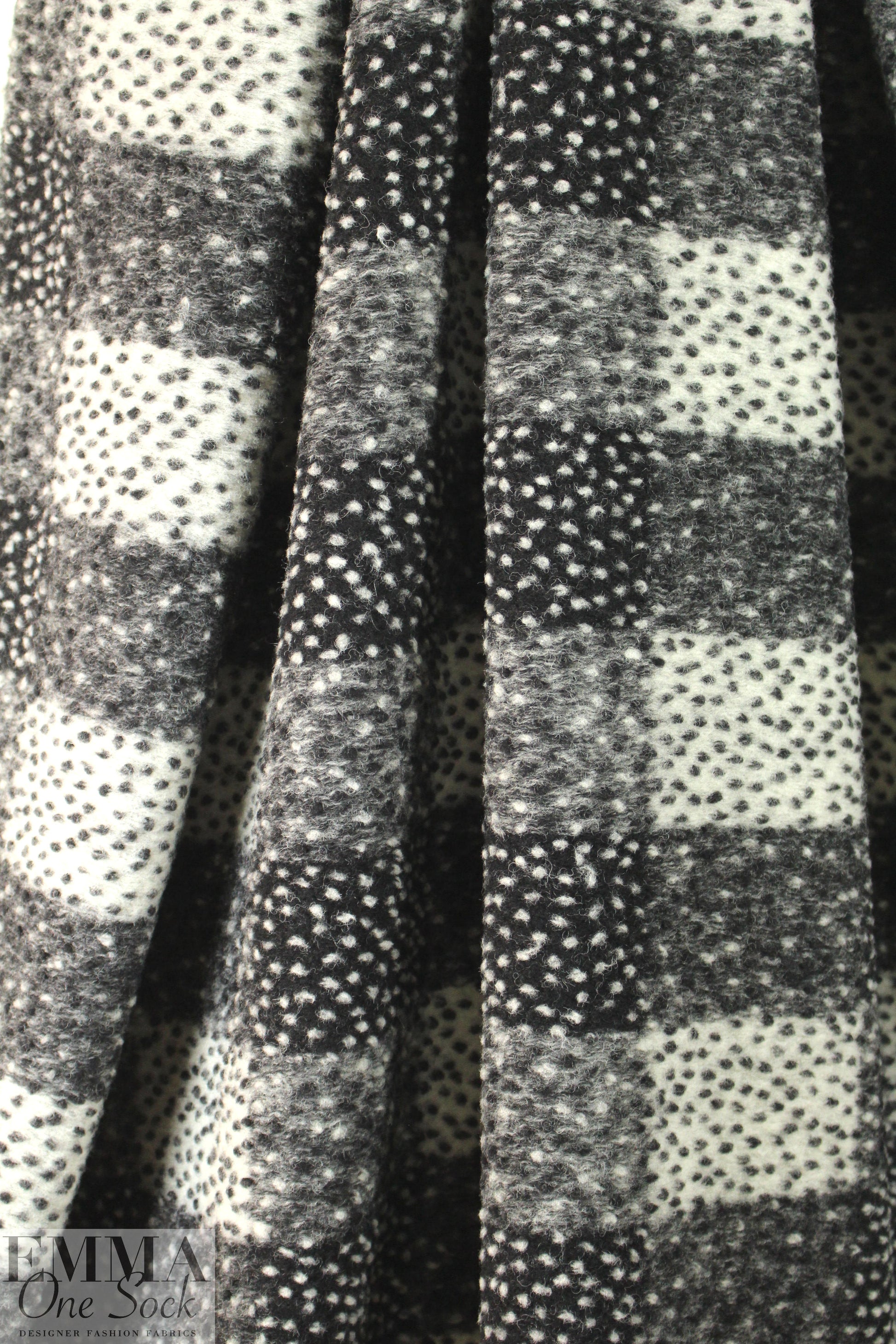 Italian black/gray/silvery white dotted wool fleece knit 2 yd