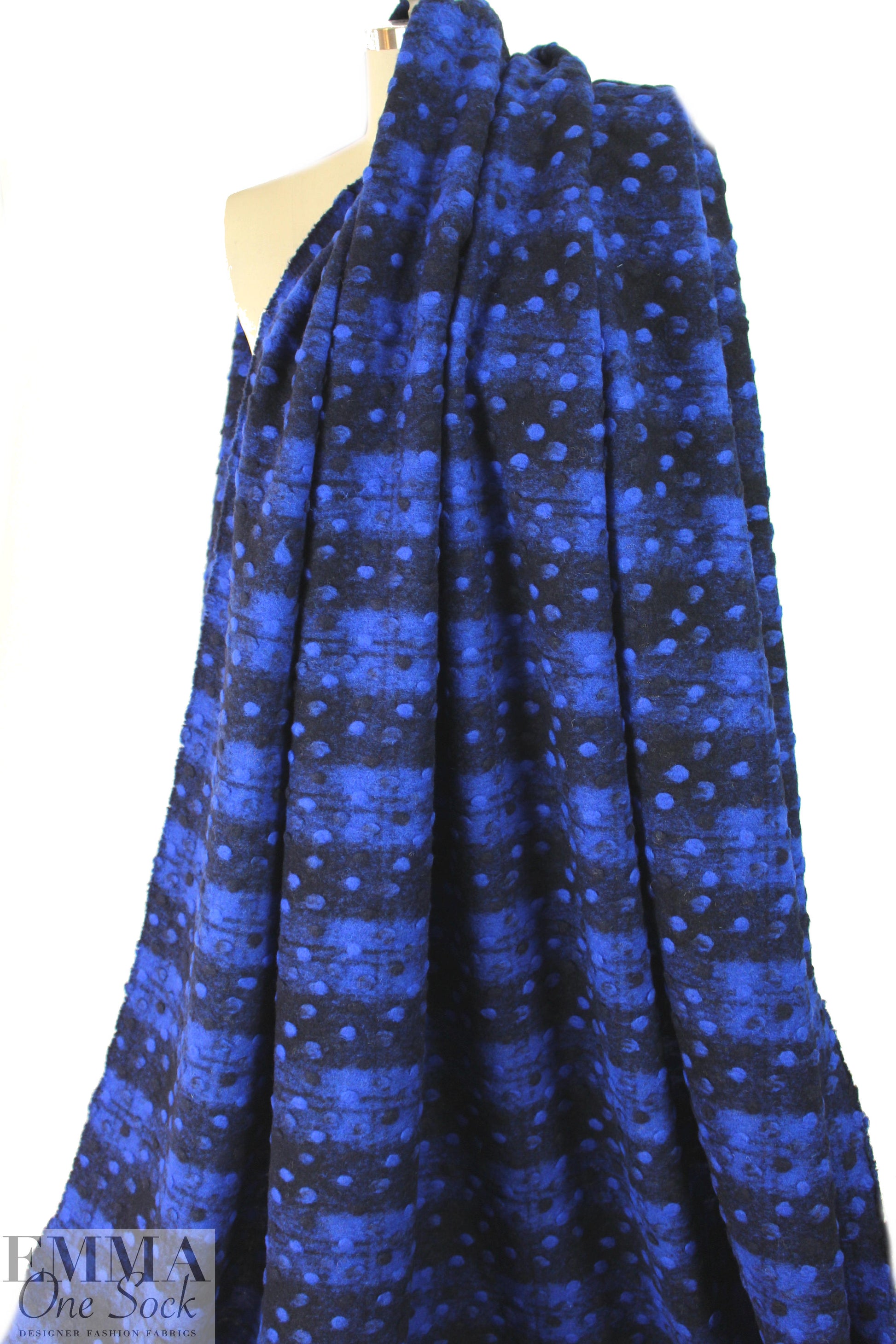 Italian midnight/elecric blue dotted wool fleece knit
