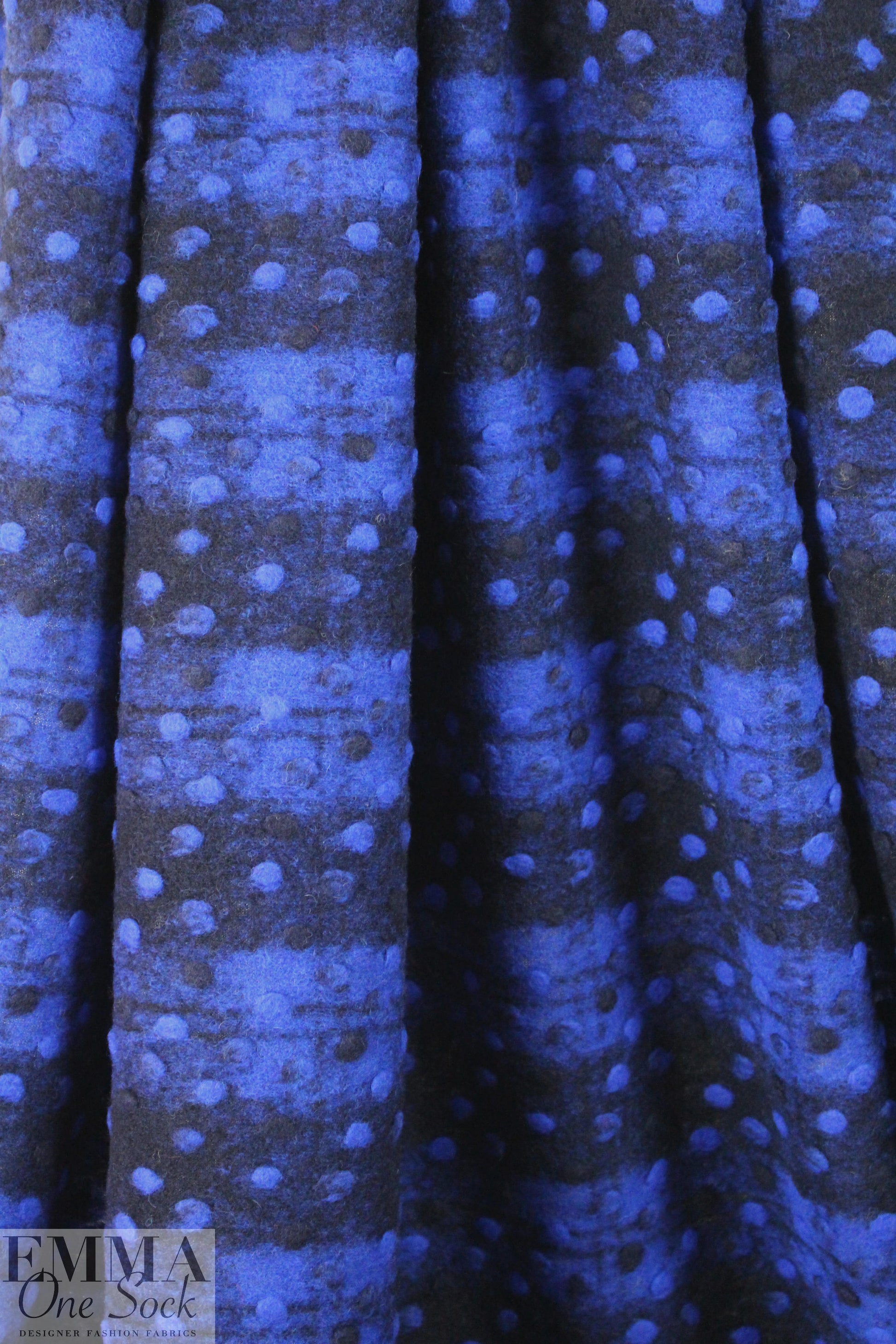 Italian midnight/elecric blue dotted wool fleece knit