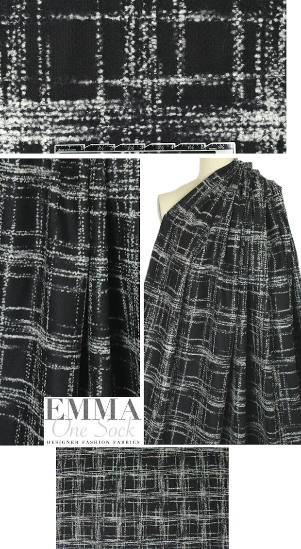 Italian black/grayish-white wool blend plaid woven