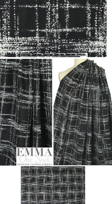 Italian black/grayish-white wool blend plaid woven