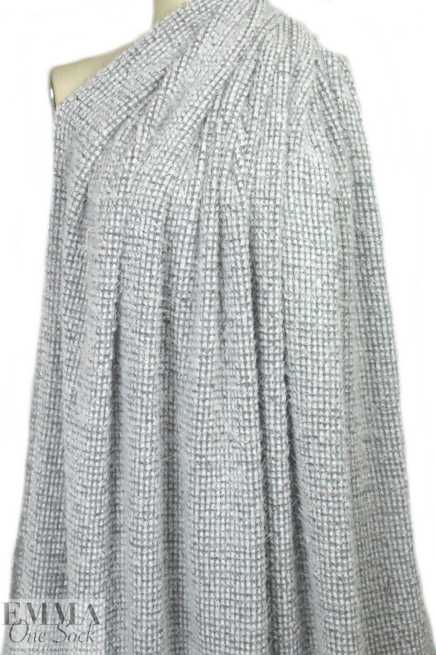 NY designer silvery-gray dot boucle' sweater knit