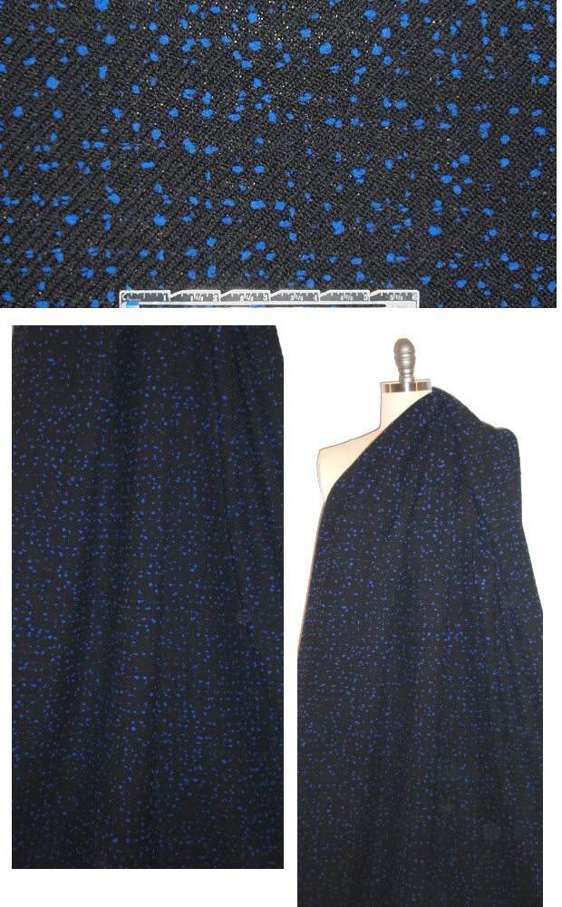 Italian cobalt/black fancy dot weave boucle'