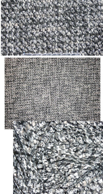 Italian wool blend boucle' - black/silver/winter white 1.75 yds