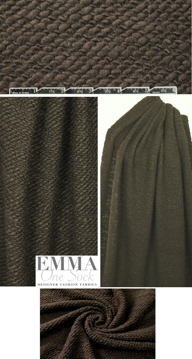 Italian chunky boucle textured wool knit - cocoa 1 yard