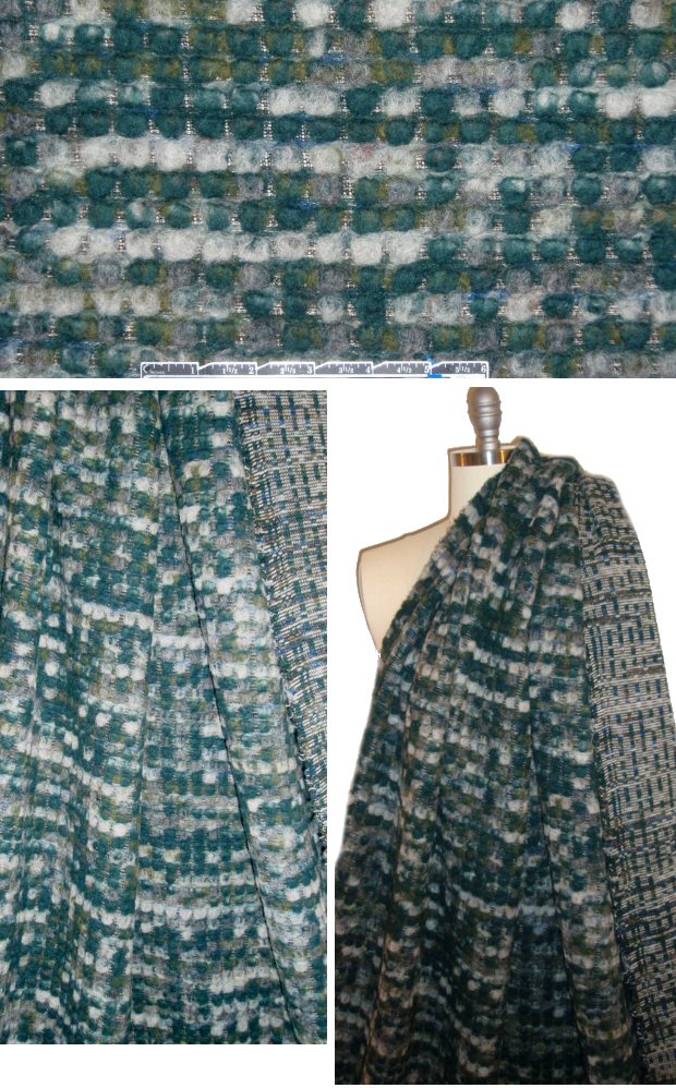 Italian chunky boucle' pine/silver/moss wool knit