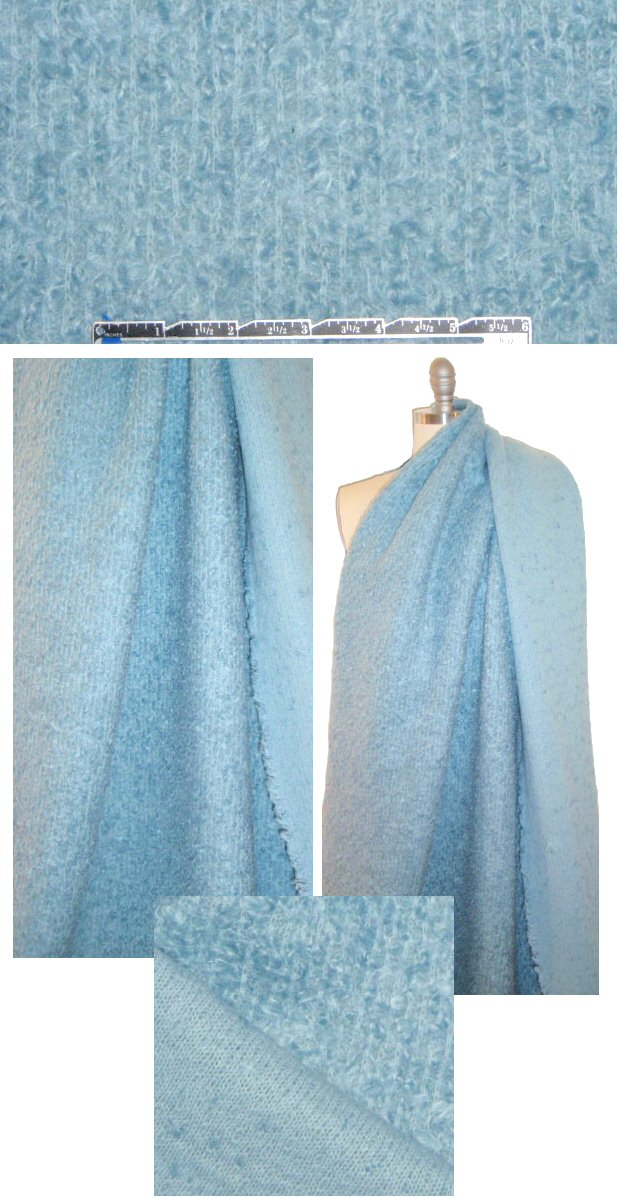 Italian light blue wool boucle' knit coating
