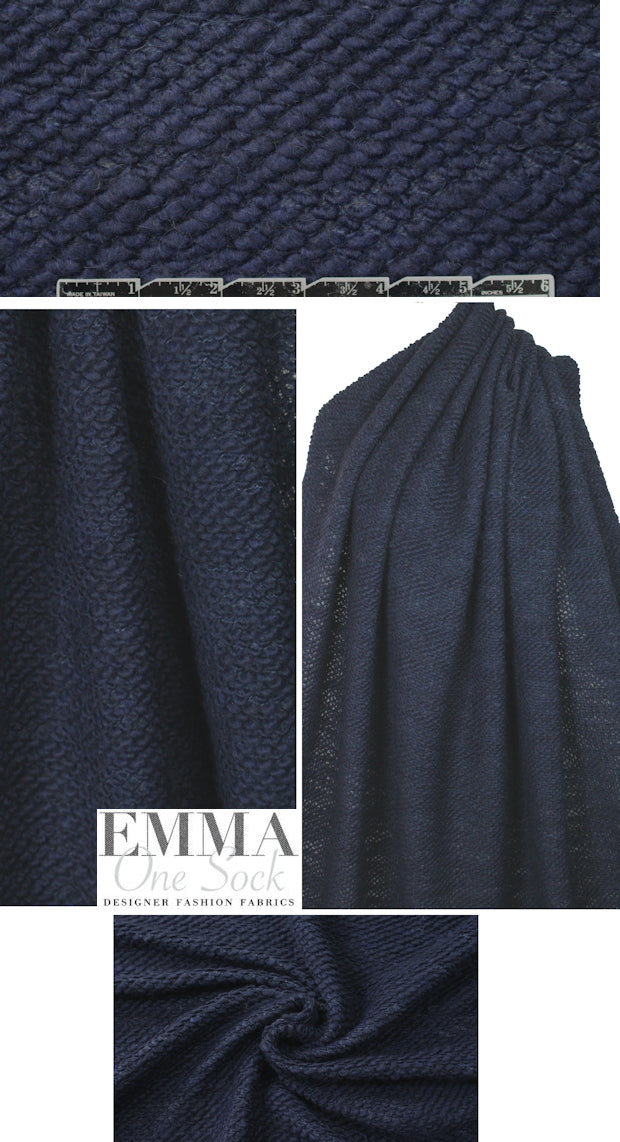 Italian chunky boucle textured wool knit - navy .875 yds