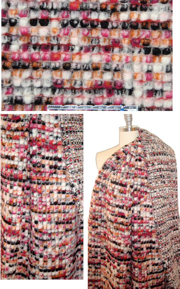 Italian chunky boucle' pink/spice/ivory wool knit 2.375 yd