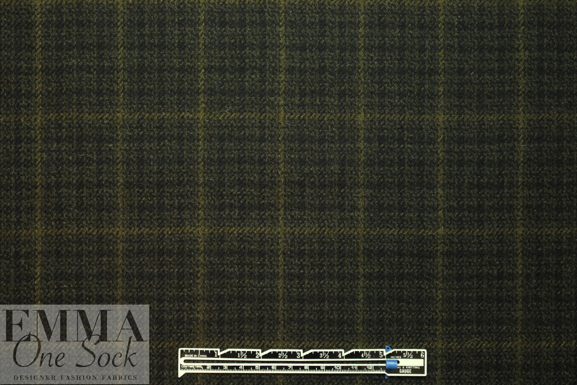 Italian olive-brown plaid wool/cashmere suiting