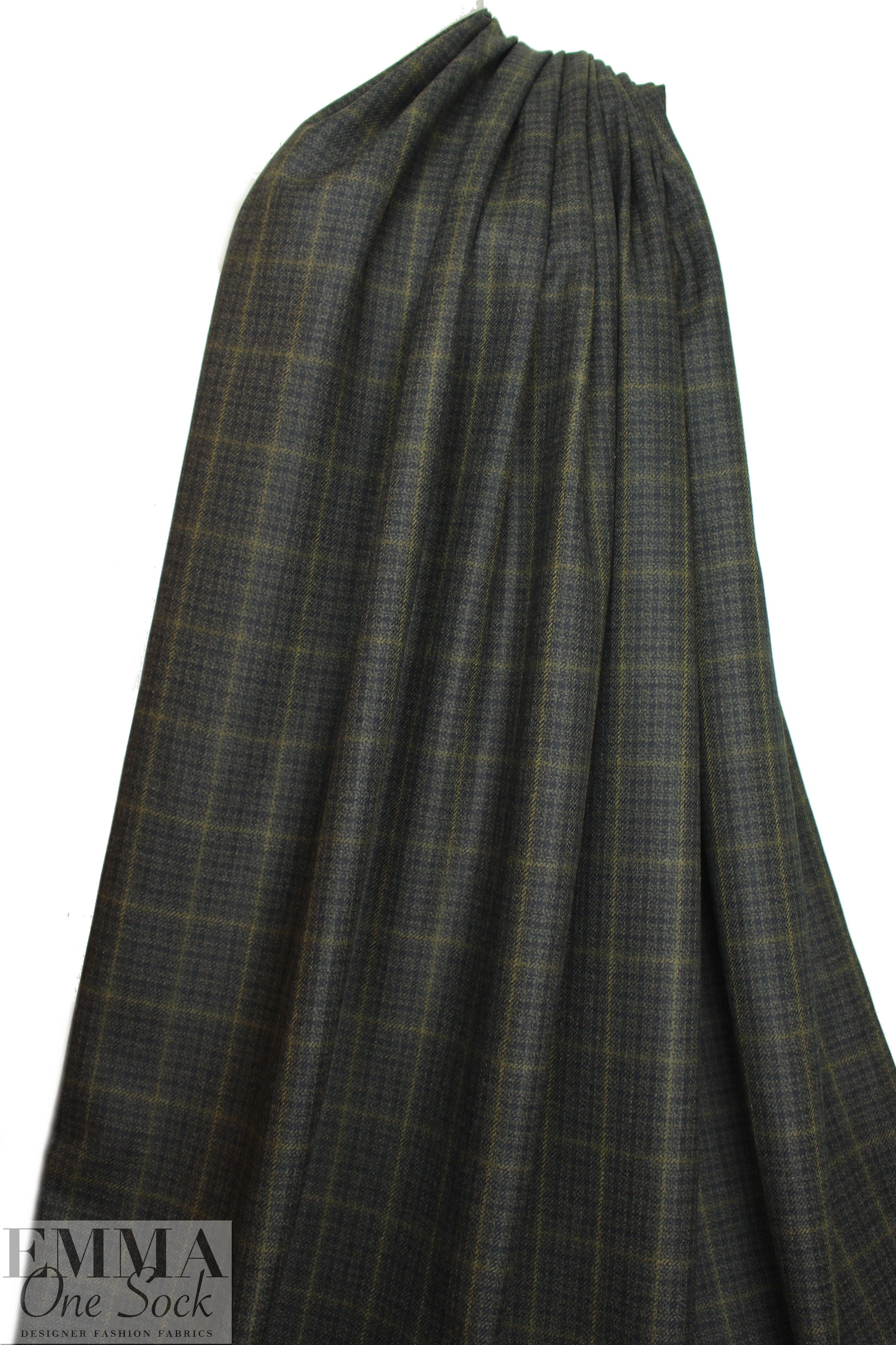 Italian olive-brown plaid wool/cashmere suiting 1.875 yds