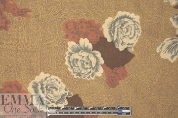 NY designer vintage earthy floral wool challis