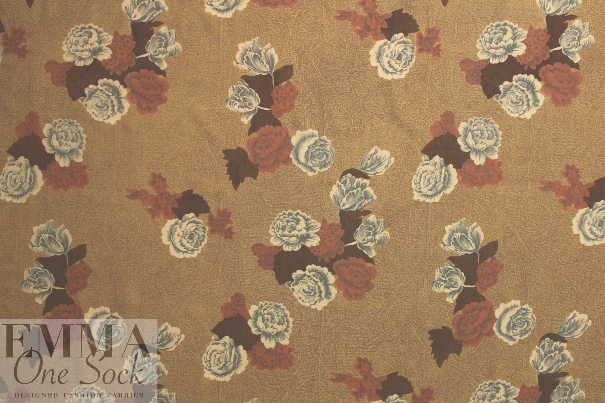 NY designer vintage earthy floral wool challis