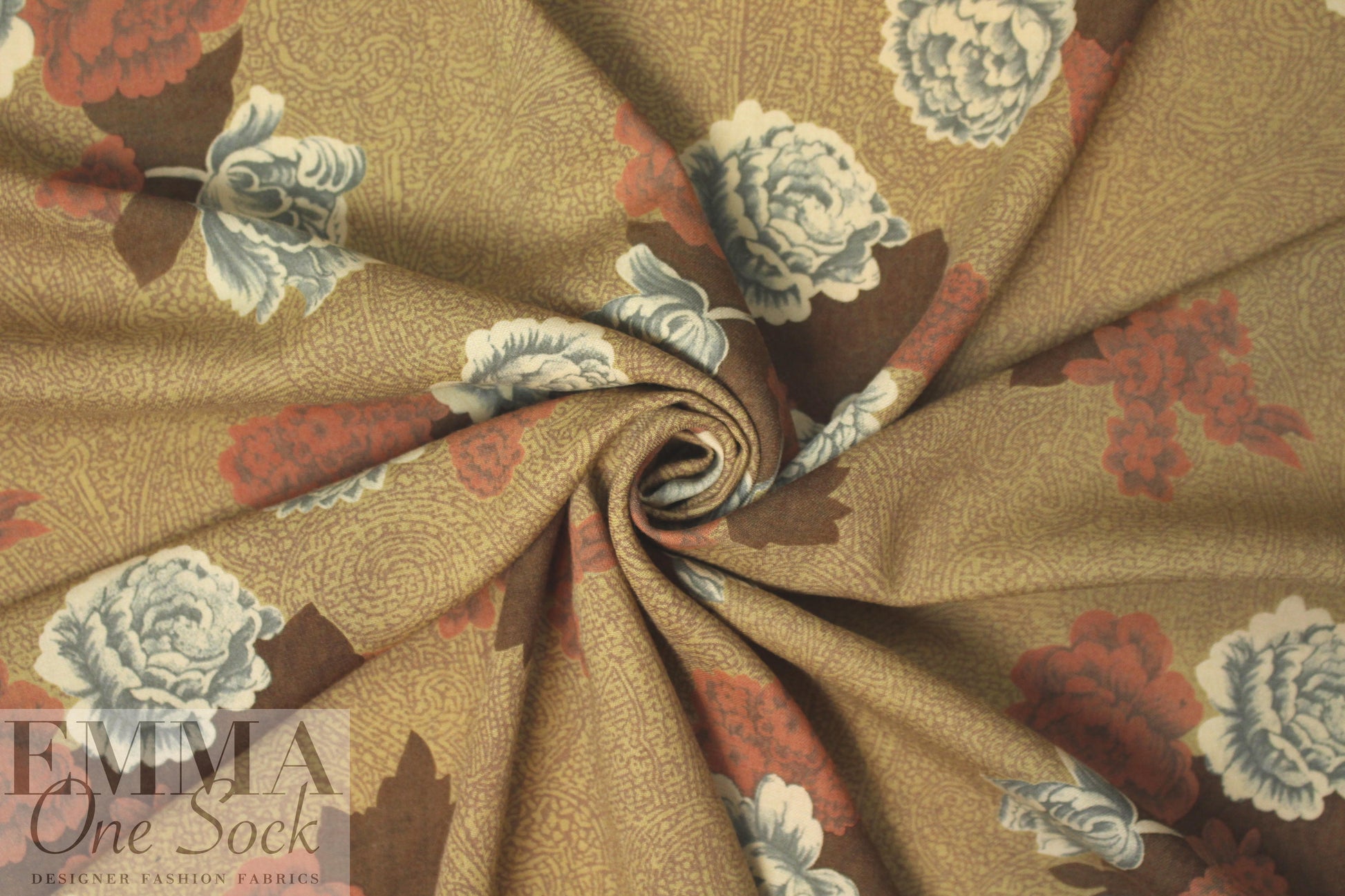 NY designer vintage earthy floral wool challis