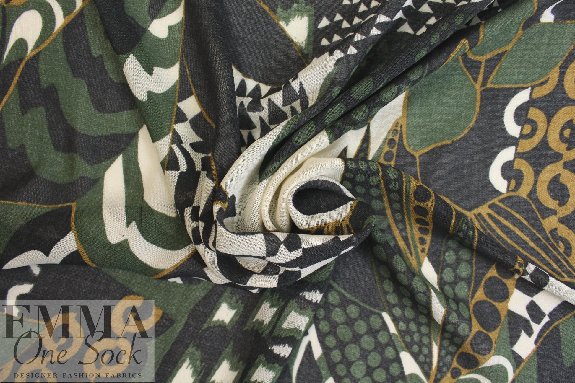 Italian printed wool/viscose gauze - garden graphic