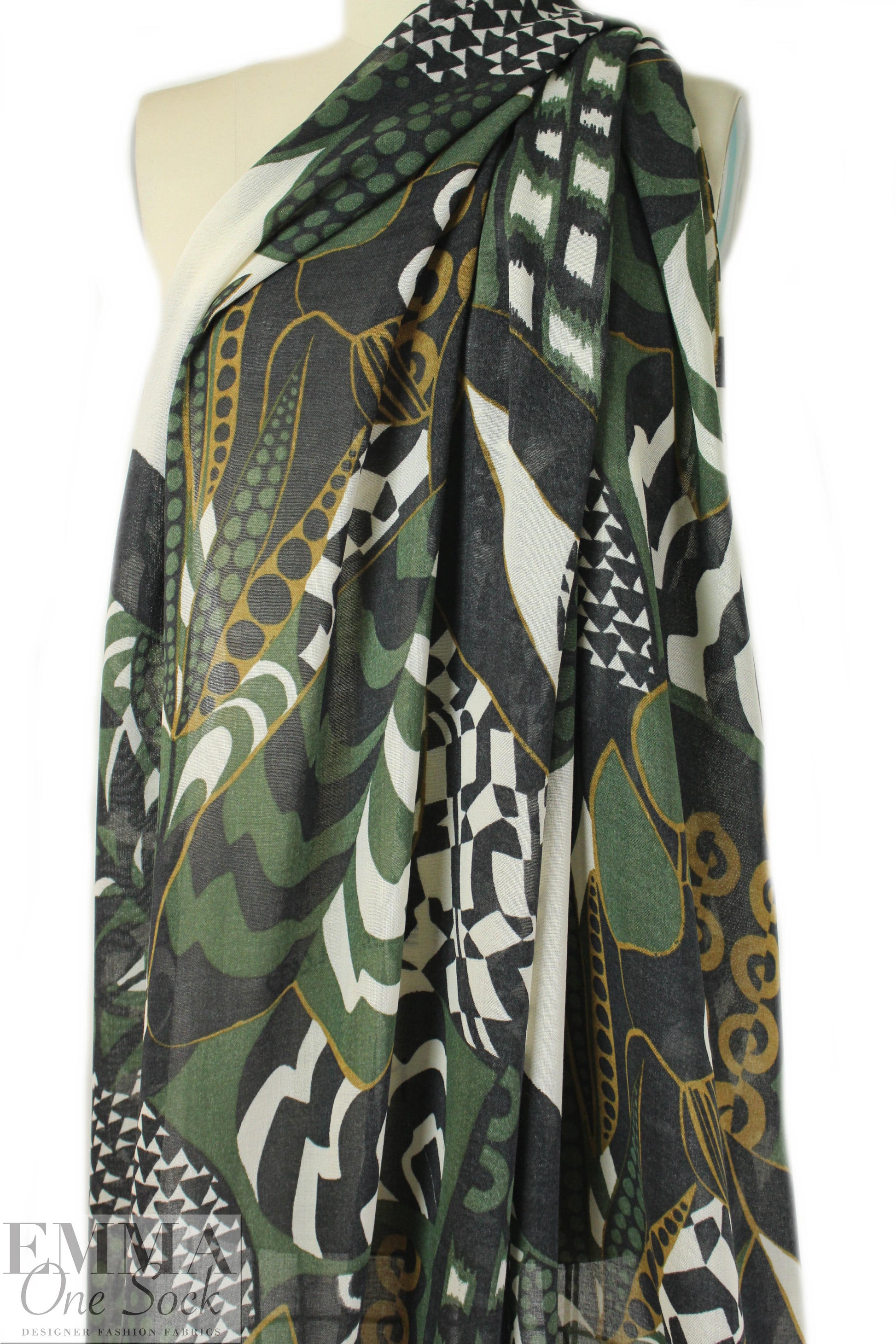 Italian printed wool/viscose gauze - garden graphic