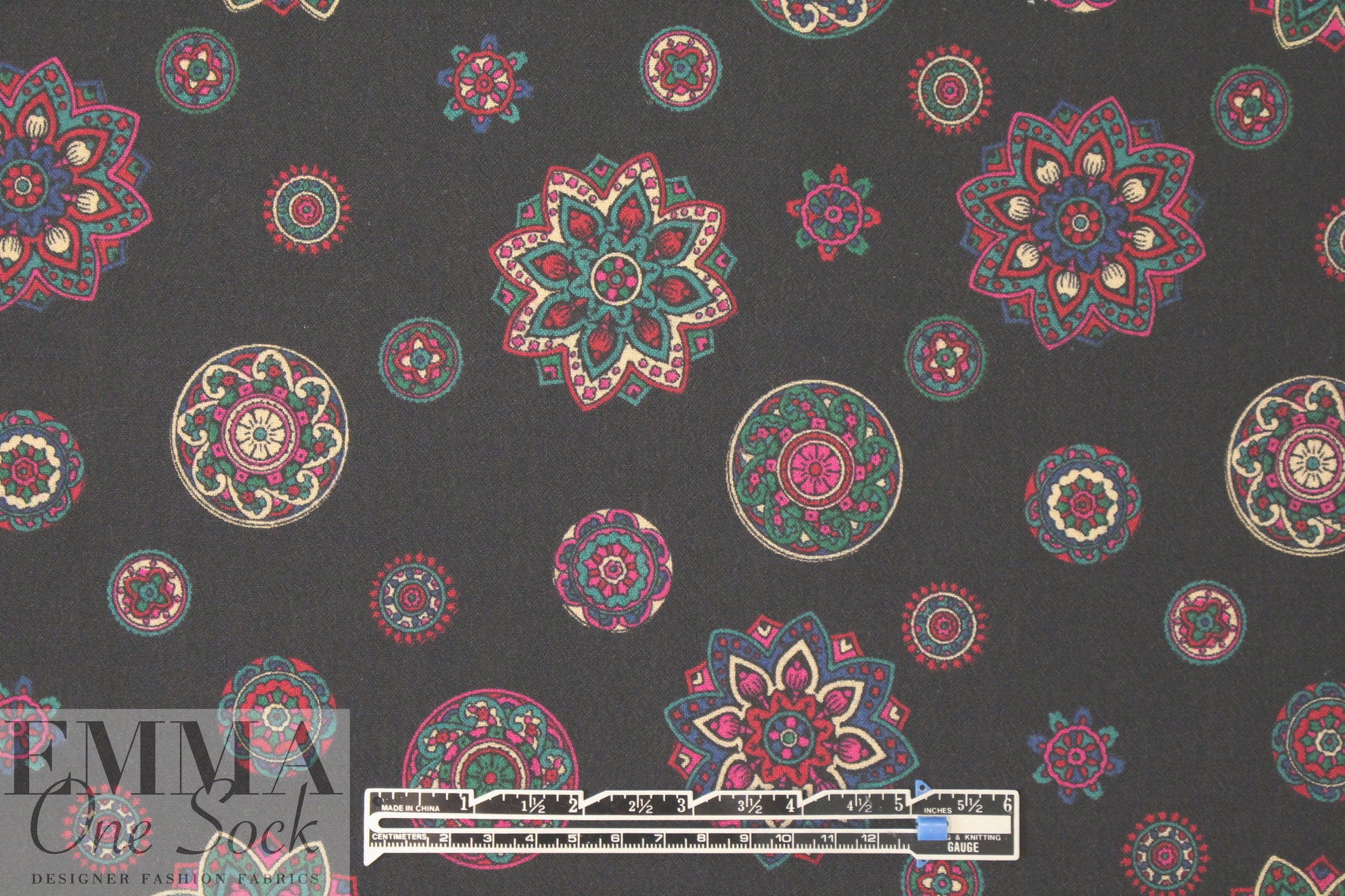 NY designer magenta/teal vintage medallion wool challis