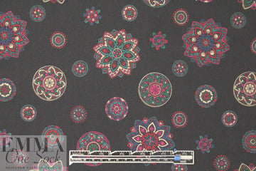 NY designer magenta/teal vintage medallion wool challis .66 yds