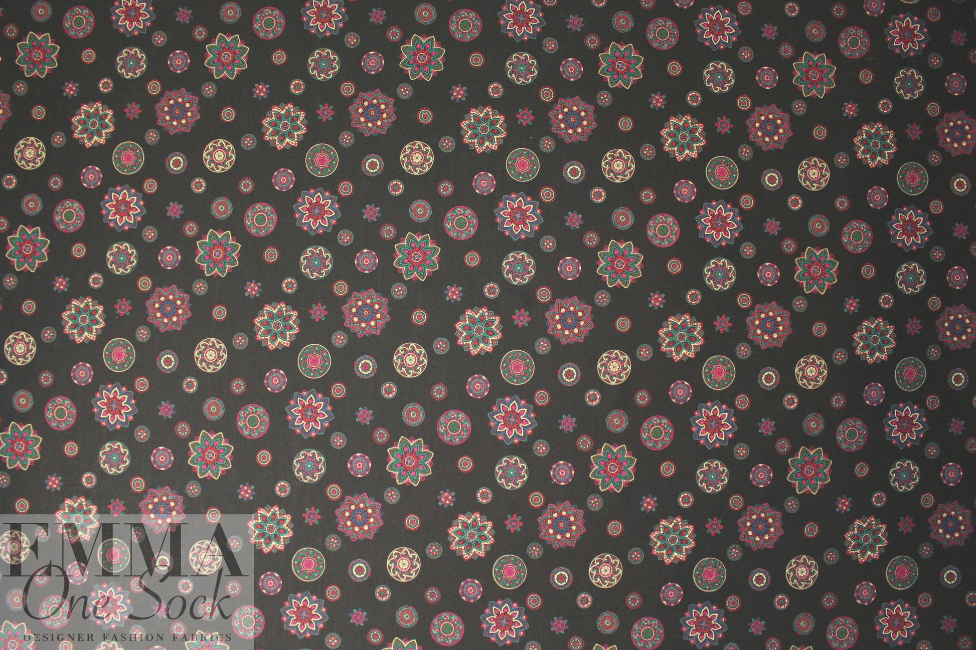 NY designer magenta/teal vintage medallion wool challis