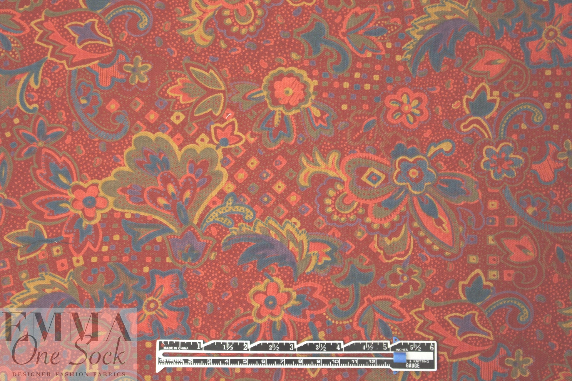 NY designer vintage fanciful floral wool challis