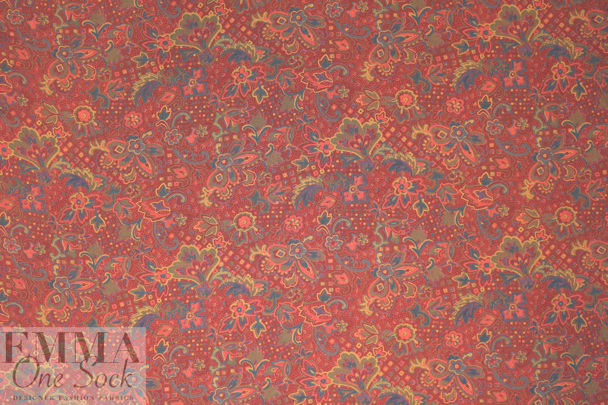 NY designer vintage fanciful floral wool challis