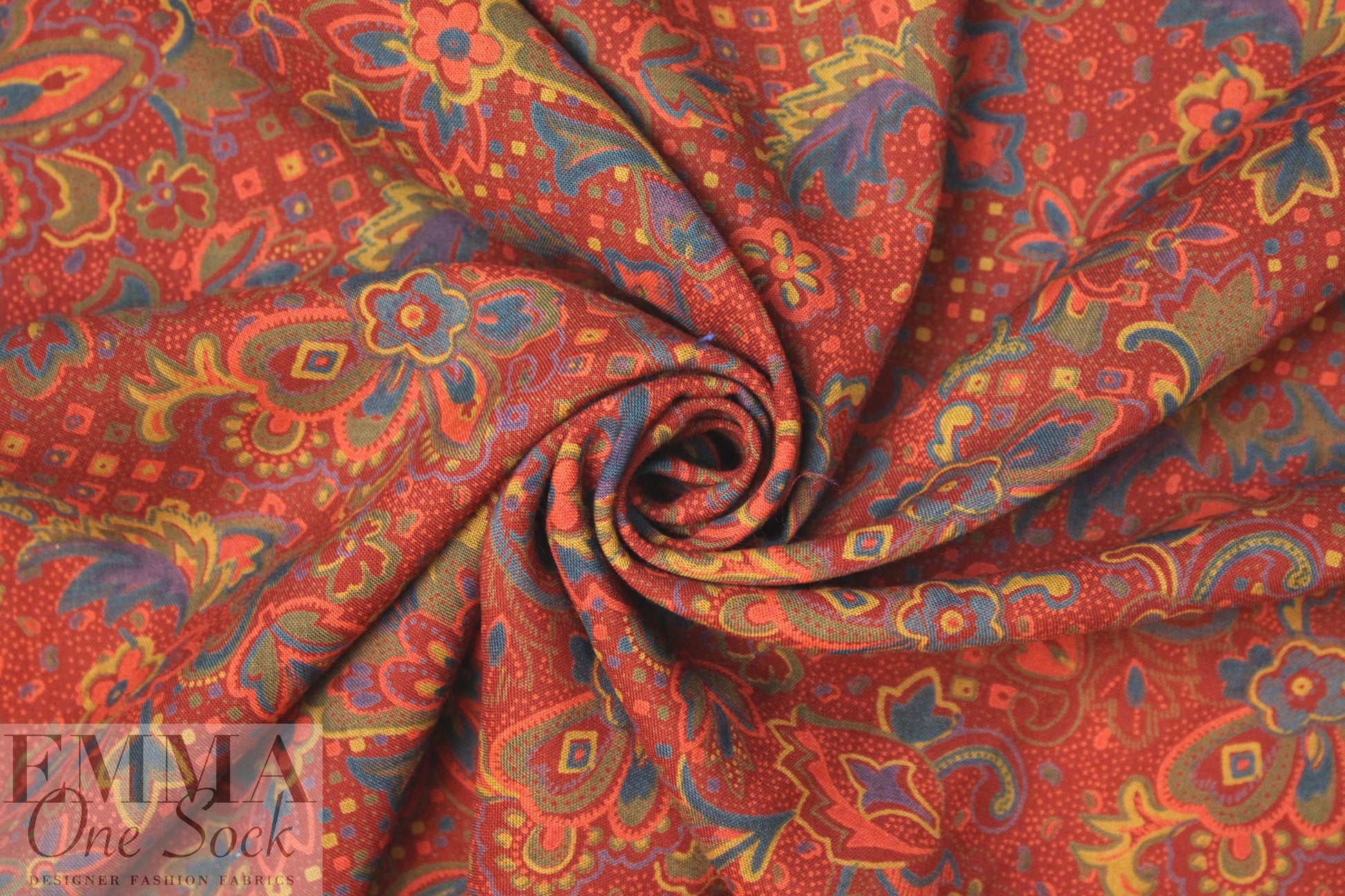NY designer vintage fanciful floral wool challis