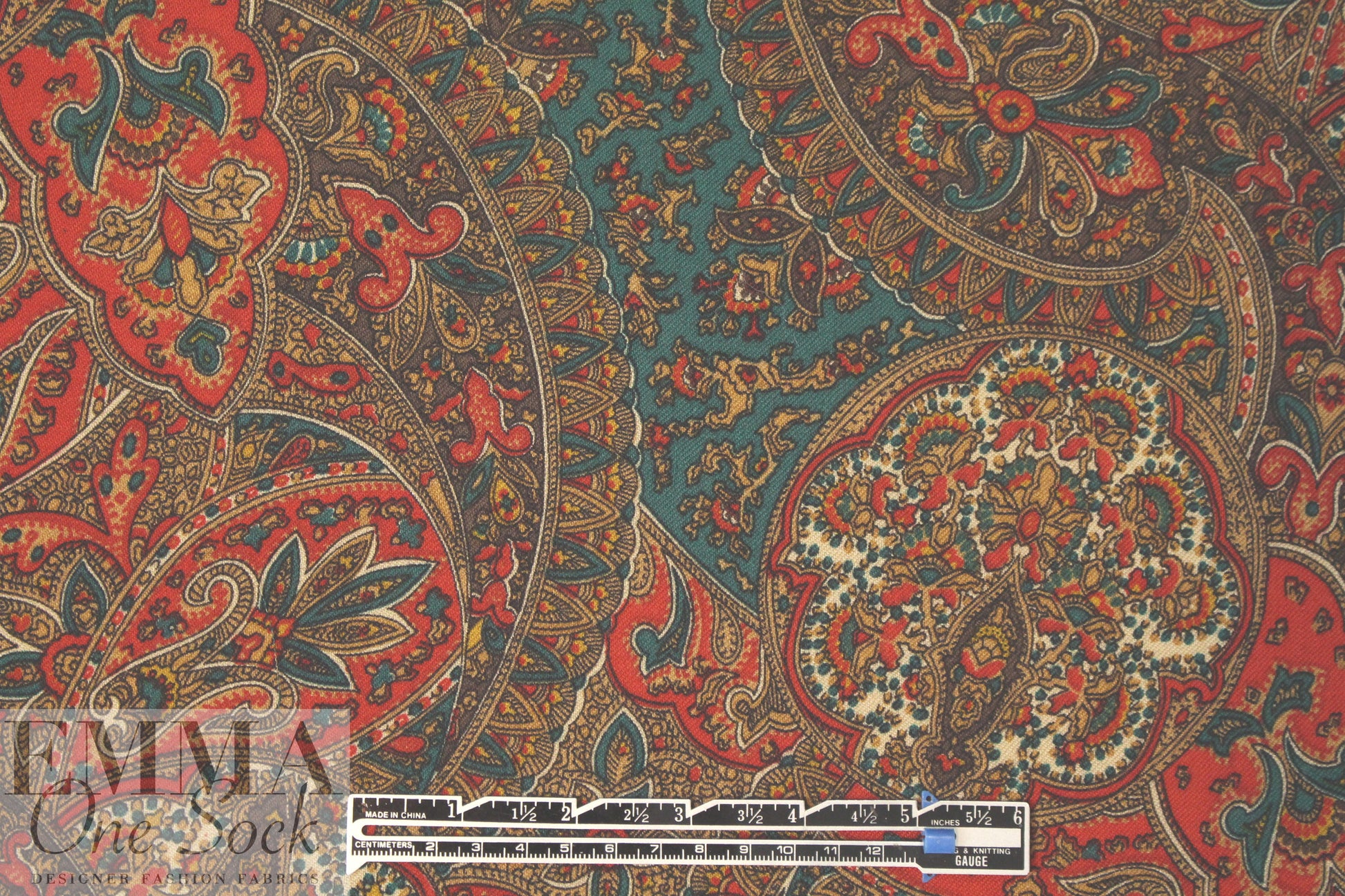 NY designer garnet/pine vintage paisley wool challis .75 yds