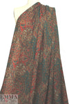 NY designer garnet/pine vintage paisley wool challis