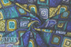 NY designer teal/olive/cobalt graphic vintage wool challis