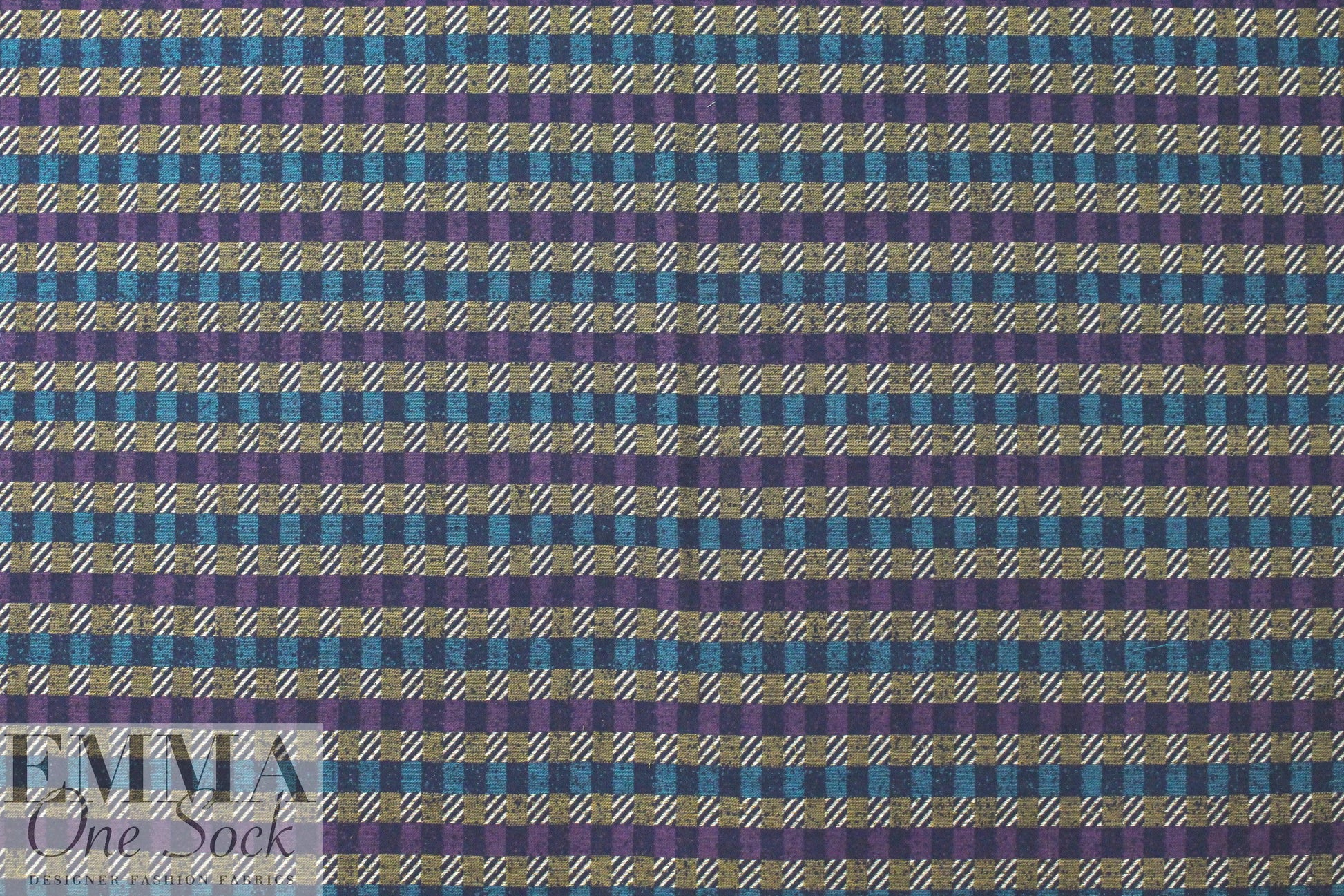 Italian violet/turq/navy plaid fancy weave suiting
