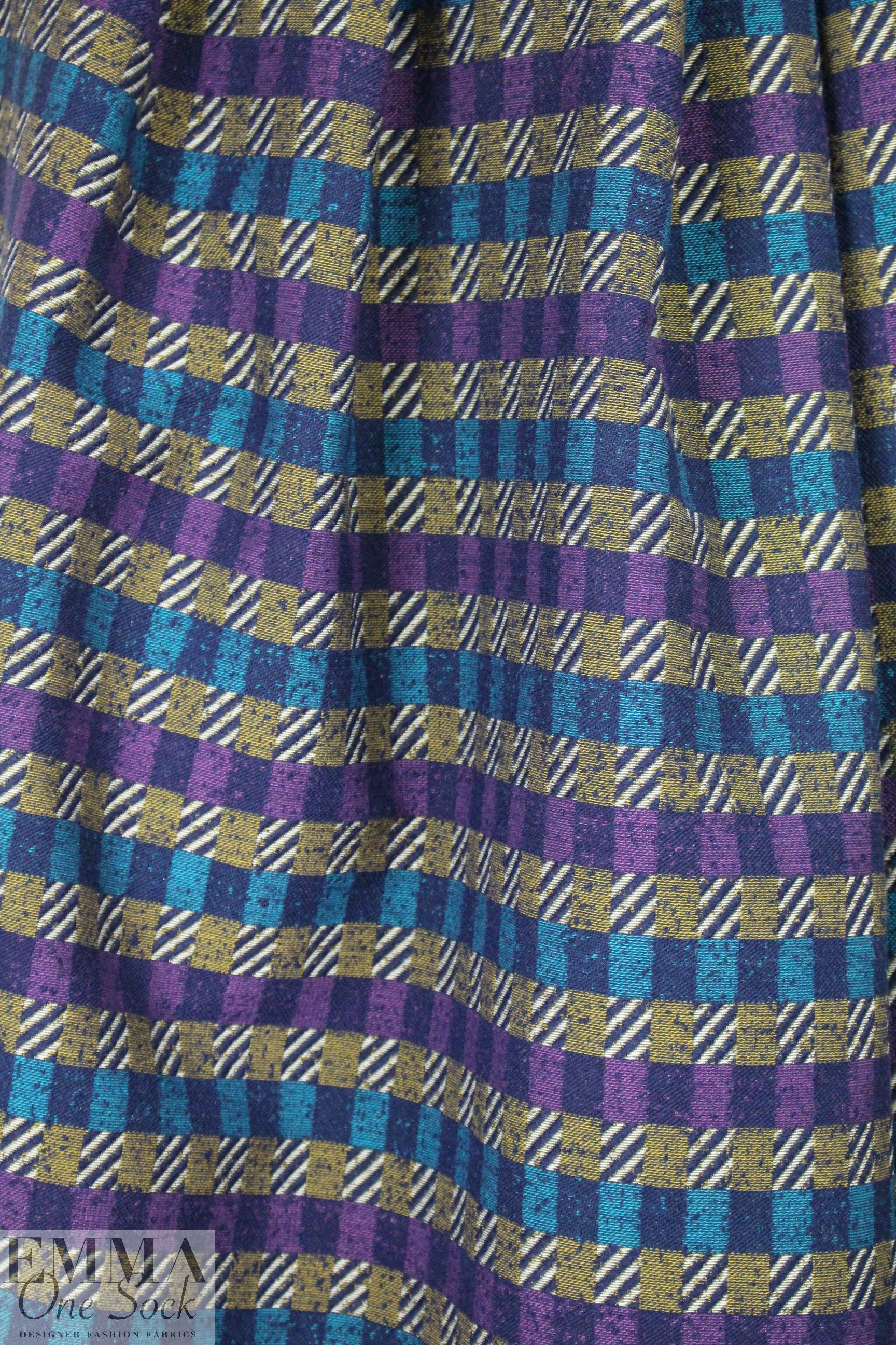 Italian violet/turq/navy plaid fancy weave suiting